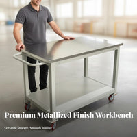 High Load Capacity Mobile Workbench Resistant Rolling Tool Table Easy to Clean Rolling Work Table for Warehouse Workers, DIY Enthusiasts, Factory, Repair Shop, Laboratory, Commercial Kitchen