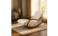 Rocking Lounge Chair Artistic Design Leather Recliner Solid Wood Single Sofa Chair