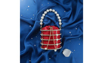 Glittery Velvet Evening Pouch Bag Party Ready Pearl Handle Pouch Bag Formal Design for Women, Banquet, Wedding