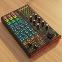 Compact Livebroadcasting Sound Card Adjustable Audio Mixer with Bluetooth LED Lights Portable for Streamers, Creators, Vocalists, Home Studio, Karaoke