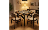 Brown Border Trim Square Folding Table Black Metal Frame Portable Card Table Adjustable Feet Event Furniture Reinforced Corner Joints