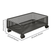 Flat Base Rolling Storage Cart Black Wire Basket Cart for Under Sink