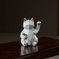 Fortunate Cat Figurine Faceted Auspicious Cat Figure Figurine Matte Auspicious animal Figure Statue for Desk
