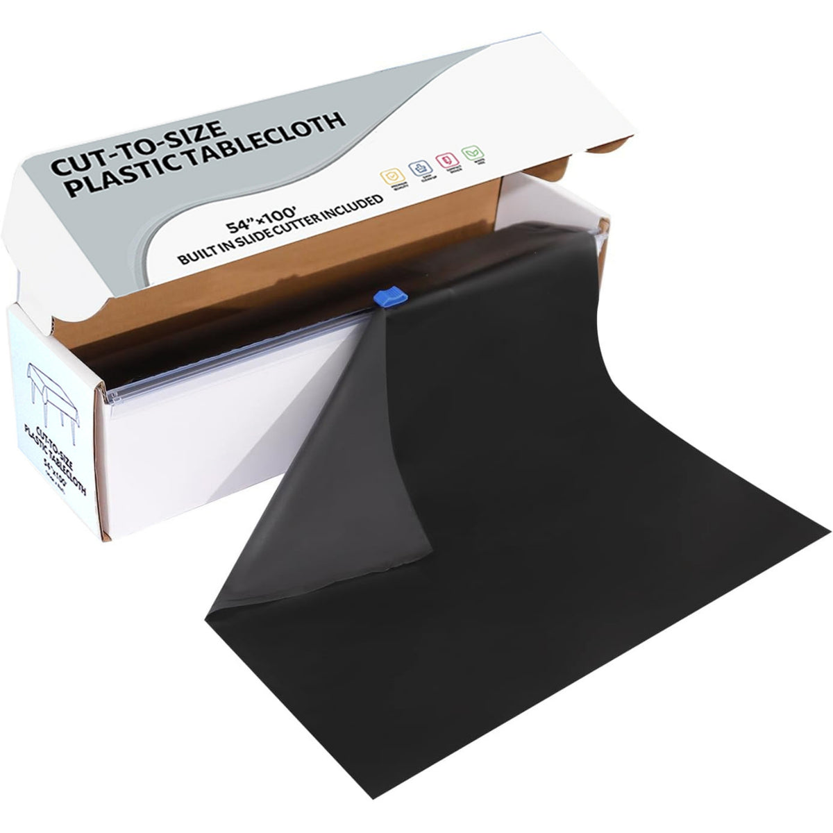 Disposable Plastic Tablecloth Roll - 54 inches x 100 feet with Cutter Box