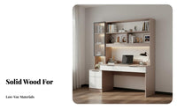 Desk with Bookshelf Combo Multi-functional Desk Bookshelf Combo Workstation with Shelves Drawers Cabinet Solid Wood Suitable for Students Adults Bedroom Home Office