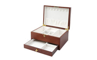 Rosewood Grain Wooden Jewelry Box Lock and Key Lockable Jewelry Box Gold-Tone Pulls Home Storage Hinged Lid