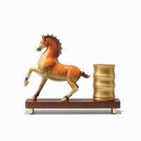 Horse Figurine with Pen Holder Vintage Horse Statue with Pencil Cup Multifunctional Desktop Pen Holder for Study