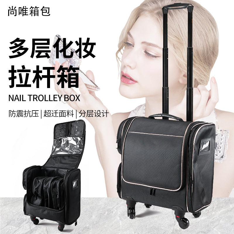 MIRRAND Rolling Cosmetic Case with Trolley for Makeup Artists, Large Capacity Nail Art Tattoo Tool Box