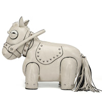3D Design Horse-Shaped Bag Black Edge Piping Novelty Horse Handbag Adjustable Strap Novelty Shoulder Bag Studded