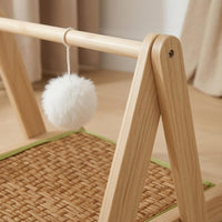 Solid Wood Rattan Feline Bed T-Shaped Stand Wooden Feline Bed Suspended Platform Pet Furniture Fluffy Ball Toy
