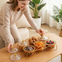 Countertop Snack Organizer with Jars Lidded Candy Organizer with Stand 6-Compartment Serving Station with Bowls Decorative for Hosts, Families, Kitchen Counter, Party, Living Room