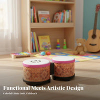 Sheepskin Drumhead Bongo Drum Set Goatskin Head Connected Bongo Drums Warm and Crisp Sound Percussion Instrument Reinforced Connection for Students, Beginners, Music Lovers, Education, Performance, Jam Sessions, Home Studio