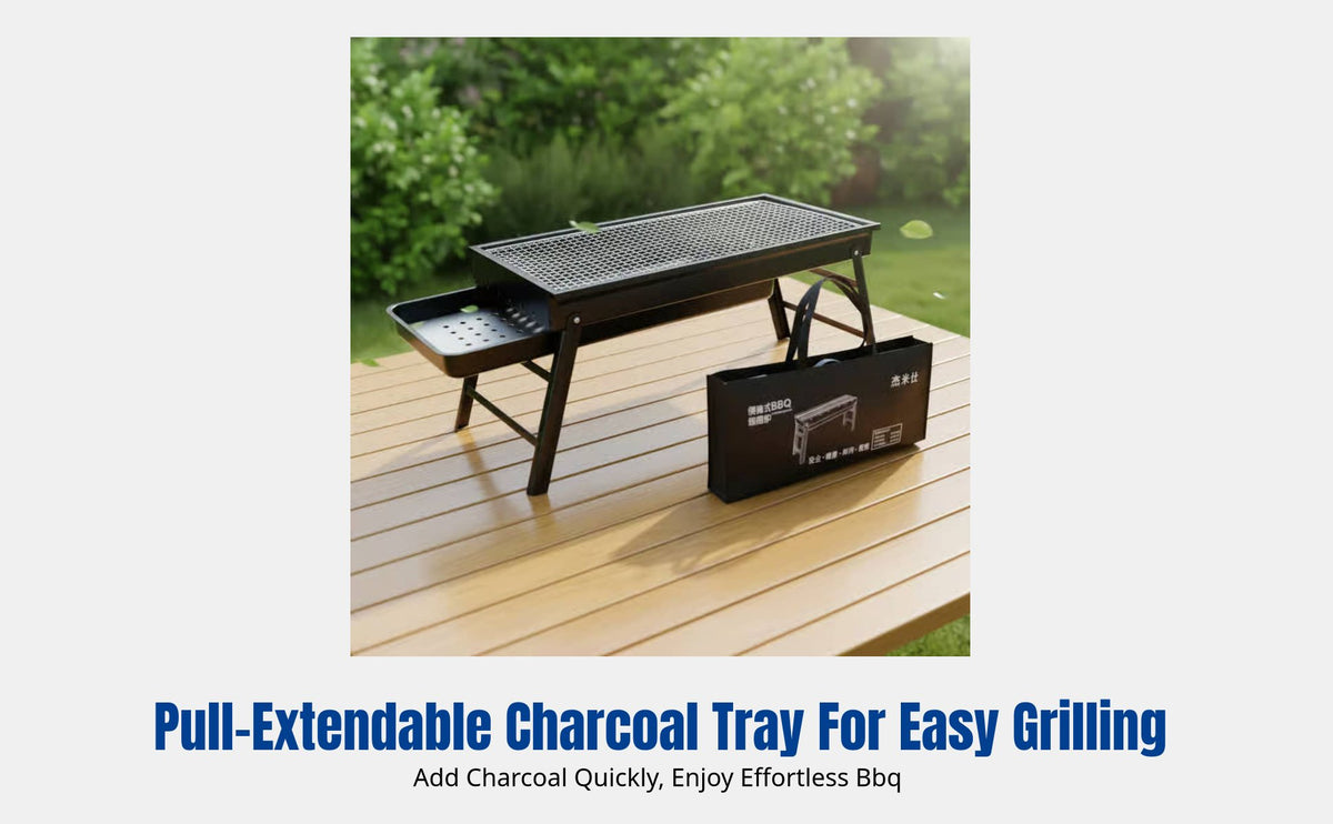Charcoal Grill, Portable Folding BBQ, Stainless Steel, Detachable, for Patio, Camping, Complete Set
