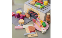 Kids BBQ Grill Playset Wooden-Look BBQ Grill Playset Freestanding for Toddlers
