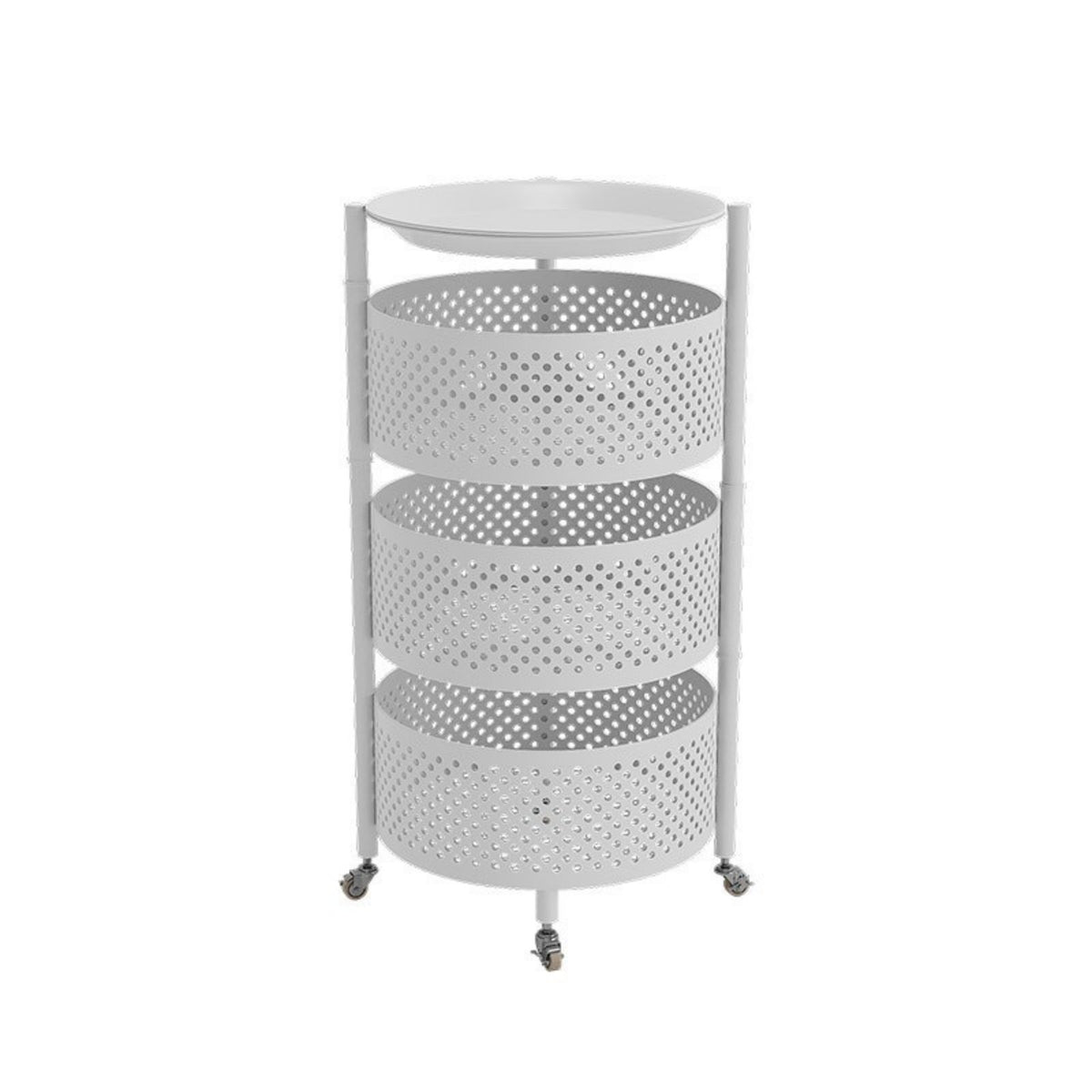 3-Tier Rolling Cart Full Rotation Casters 3-Tier Rolling Trolley Round Metal Utility Trolley Large Capacity for Bathroom