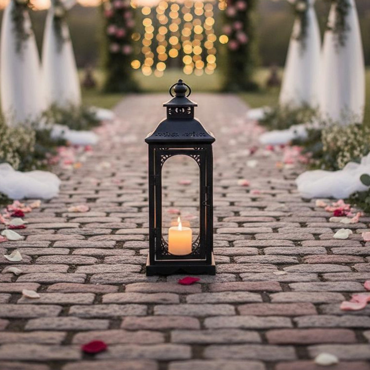 Wrought Iron Candle Lantern Romantic Atmosphere European Design Floor Lantern Antique Finish Vintage Pillar Candle Holder for Wedding, Aisle Marker