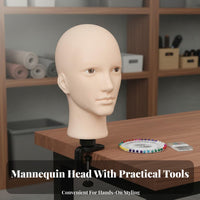 Professional Grade Male Mannequin Head Realistic Proportions Bald Mannequin Head Polished Surface for Cosplayers, Hairdressers, Studio