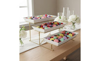 Gold Metal Frame 3-Tier Fruit Stand Space-Saving 3 Tier Serving Stand Easy to Assemble Tiered Dessert Display Rack
