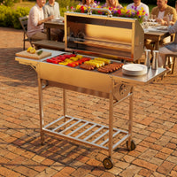 Barbecue Grill with Side Shelves Stainless Steel Lidded Barbecue Grill Outdoor for Backyard Cooks, Families, Patio, Yard