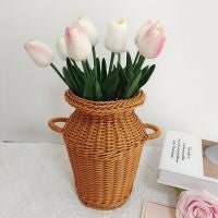 Handwoven Rattan-Like Plastic Flower Pot and Vase for Home Decoration