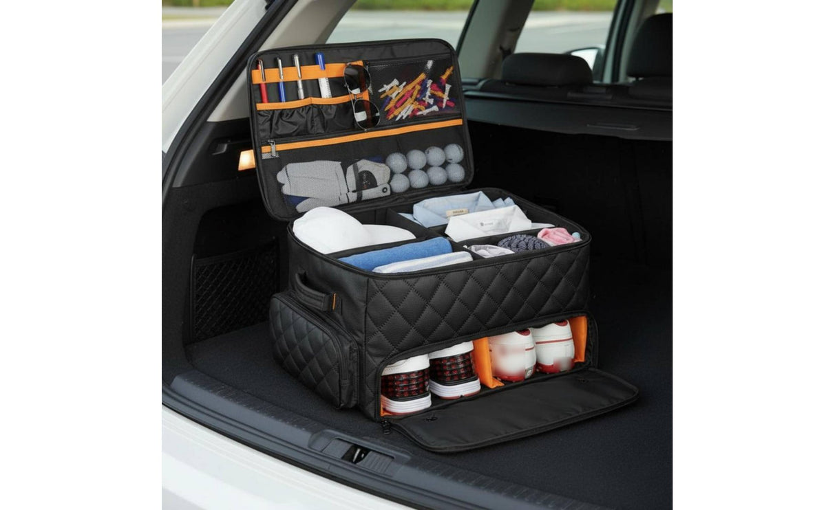Golf Trunk Organizer Multiple Compartments Golf Shoe and Sports Organizer Ventilated Compartment