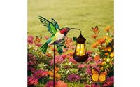 Waterproof Hummingbird Stake with Lantern LED Hummingbird Solar Garden Light Warm Yard Art Rust-Proof for Pathway