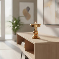 Short Taper Candle Holder Small Taper Candle Holder with Wide Base Metallized Candlestick with Pedestal Base for Wedding
