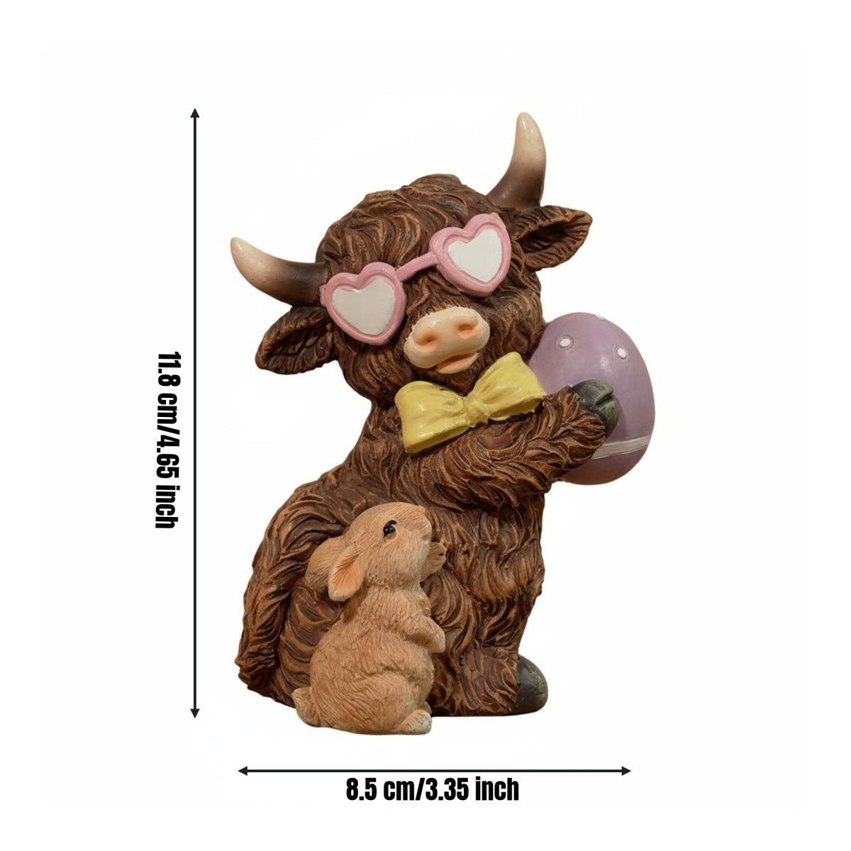Resin Bovine Figure Resistant Scottish Cattle Figurine Heart-Shaped Glasses Resin Cattle Sculpture for Balcony, Desktop