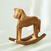 Wooden Rocking Horse Figurine Solid Wood Wooden Rocking Horse Table Decoration Rustic for Collectors, Entryway