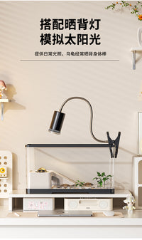 乌龟饲养缸生态造景全套带盖小型别墅爬台底部排水专用箱巴西龟缸 乌黑【造景套餐】 39x21.5x21cm
