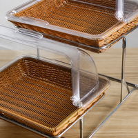 Tiered Display Stand, 2 Layer Imitation Rattan Perfume Organiser with Flip Lid, 32x26x6.5cm Food Display Rack