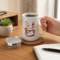 Cartoon Ceramic Mirror Lid Mug with Gift Box, Large Capacity Coffee Tea Cup for Birthday Wedding Gifts