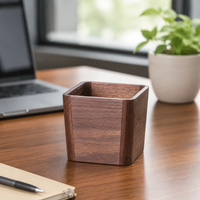 Desk Trash Bin, Stylish, Wooden, Living Room, Office, Compact, No Visible Bag, Dust Box