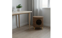 Year-Round Rattan Pet Condo Breathable Woven Feline Cave Stable Tripod Base Elevated Feline Bed Long-Lasting for Cats, Kittens, Small Dogs, Living Room, Bedroom, Balcony
