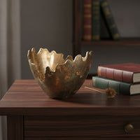 Folded Metal Bowl Antique-Style Bowl with Hammered Finish Wavy for Tabletop, Entryway
