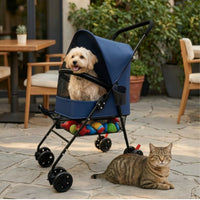 Breathable Pet Stroller with Cup Holder Four-Wheel Foldable Pet Stroller Lightweight Compact for Dogs, Cats, Daily Walks, Outdoor, Travel