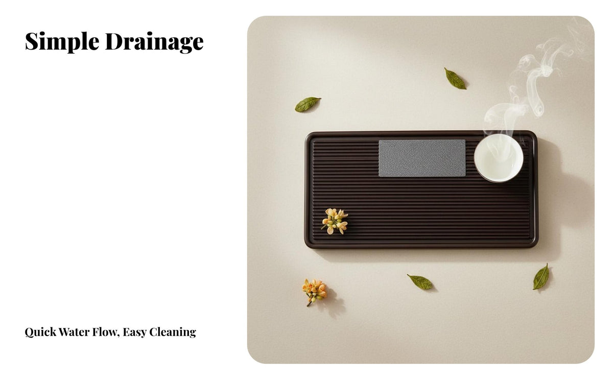 Chinese Design Rectangular Drainage Tea Platform Water Storage Gongfu Tea Tray Minimalist Design Beverage Accessory Easy to Clean for Home Entertainers, Adults, Living Room, Teahouse, Office, Mindfulness Studio