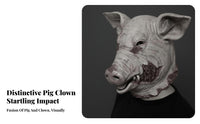 Realistic Details Scary Pig Clown Mask Long-Lasting Full Face Horror Pig Mask Breathable for Haunted House Actors, Cosplayers, Party Goers, Escape Rooms, Themed Parties, Stage Performances
