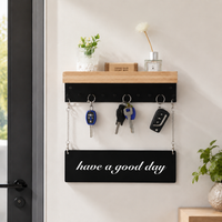 Metal Key Holder for Wall, Key Hooks Wall Mounted with Shelf, Hallway Organiser 28x18x7cm, Message Board