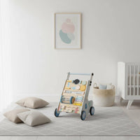 Multi-Activity Shopping Trolley Stroller Bead Maze Wooden Baby Stroller Xylophone for Toddlers, Babies, Playroom