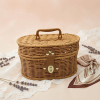 Vintage-Style Suitcase-Shaped Basket Iron Frame Oval Lidded Basket Clasp Closure Household Storage Metal Hardware
