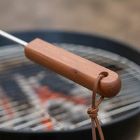 BBQ Meat Hook Hanging Loop Grill Turning Tool Wood Handle Meat Turner for Barbecue Experts, Outdoor