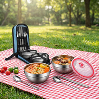 Double-walled cutlery set, travel cutlery set made of 304 material, dishwasher-safe for picnics & camping, portable camping cutlery with bag