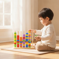 Educational Approach Wooden Peg Board Bead Game Fine Motor Bead Matching Toy Hand-Eye Coordination Wooden Peg Board with Beads Stacking for Toddler Boys and Girls, Toddlers, Preschoolers, Home, Classroom