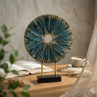 Abstract Desk Sculpture with Base Textured 3D Table Ornament Disk-Shaped Metal Wall Disc Ornament for Shelf, Cabinet