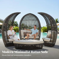 Circular Shape Round sun shade Daybed Weather Resistant Round Daybed with sun shade luxurious paddings Outdoor Furniture Hand-Woven for summerel Owners, Homeowners, vacation destination, pool area, Garden, rearyard