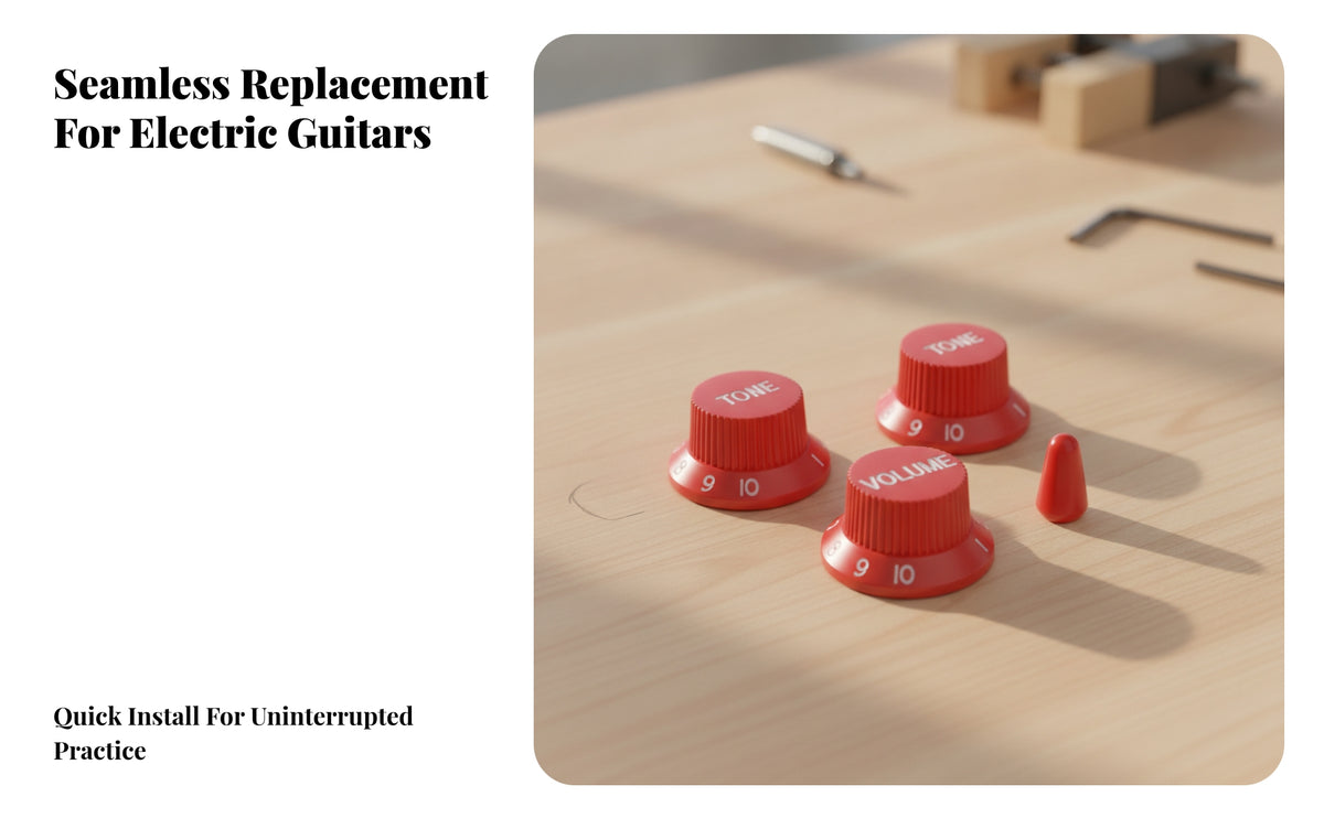 3 Pieces Guitar Knobs with Switch Tip | Numbered Dial Markings, Ribbed Cylindrical Grip, Electric Guitar Knobs