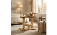 Sisal Wrapped Feline Climbing Frame Woven Mat Surface Multi Level Feline Tree Elevated Platform Guard Rails