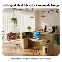 Sturdy Construction Modern Corner Welcome Desk Versatile Office Front Desk Table Easy Assembly Reception Counter with Storage Lockable Drawers for Money Iers, Receptionists, Salon Owners, Hotel, Lobby, Retail Shop, Medical Office