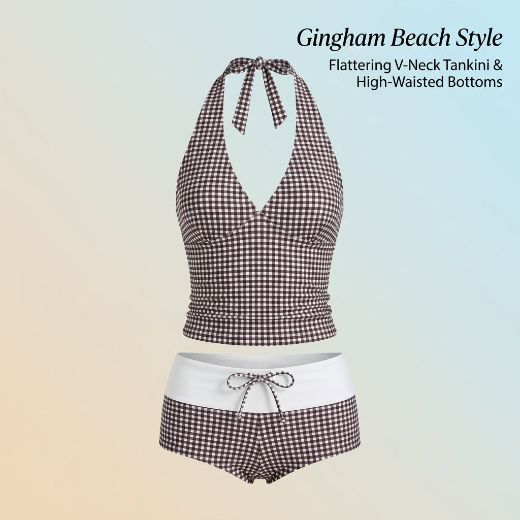 Swimsuit for Girls and Women's Bikini Sets for Water Sports, V-Neck Backless Summer Outfit with Control, High Waist Bottoms in Polyester Spandex